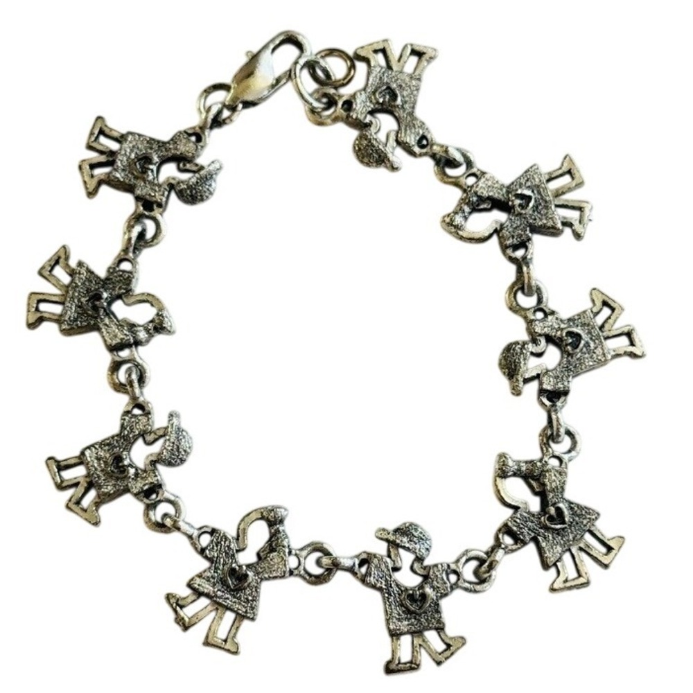 VTG Circle of Friends link holding hands Bracelet Silver tone rare 1980s 7.5"L